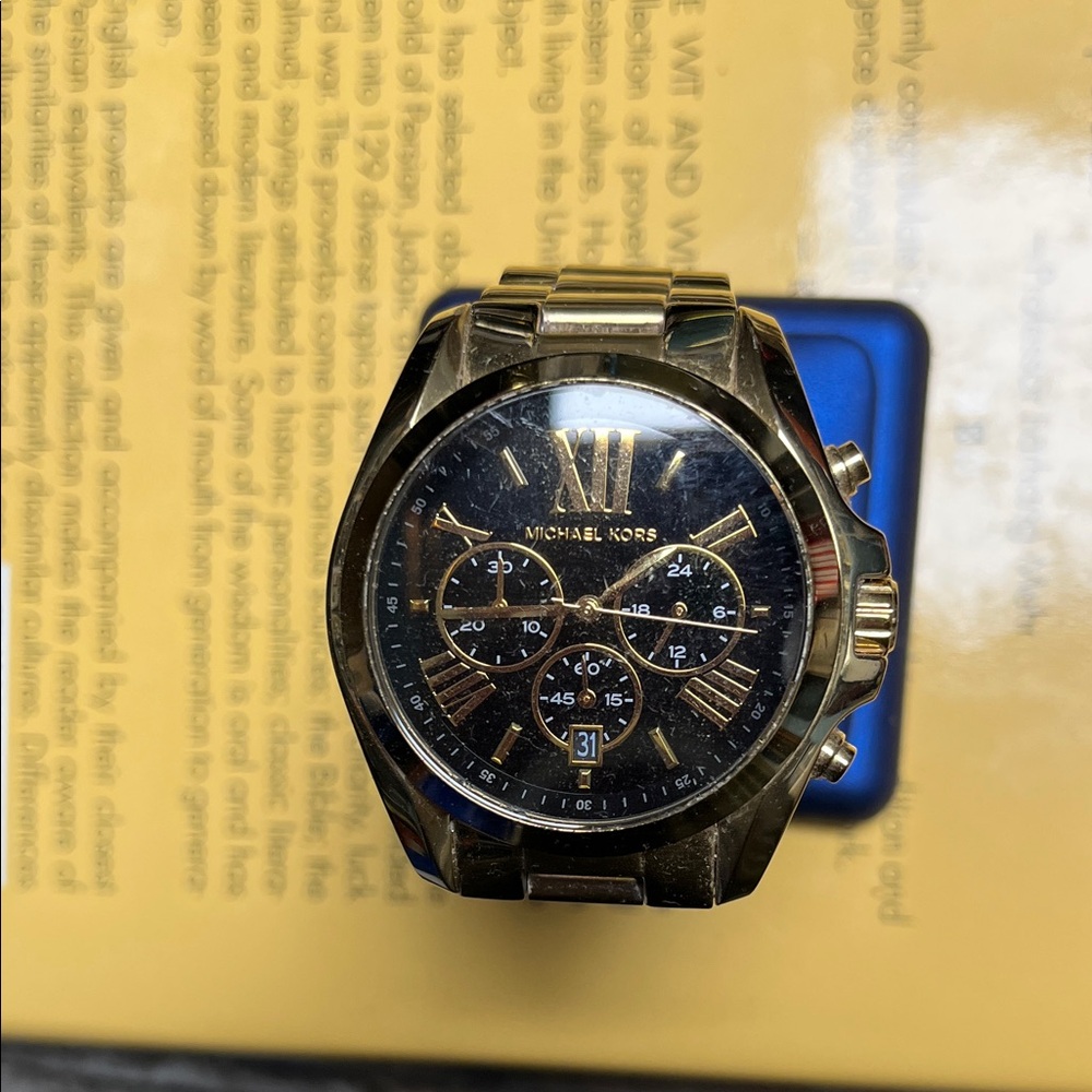 Michael Kors Black and Gold Chronograph Watch